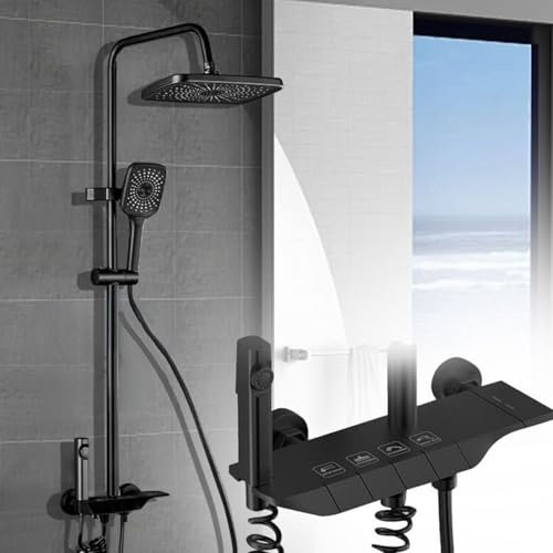 Columna de ducha con mezclador de ducha alcachofa completa barra de ducha con alcachofa y alcachofa 135 cm ajustable alcachofa ducha cuadrada (negro)