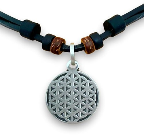 HANA LIMA Halskette Blume des Lebens Lebensblume Surferkette Lederkette Surferhalskette Herren Damen Surfschmuck Schutzamulett