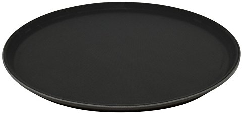 Argon Tableware Black Round Tray - 35cm - Reusable Rubberized Surface Non Slip Serving Tray for Serving Food, Drinks at Parties, Bars, Restaurants and Home