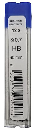 KOH-I-NOOR Fine Graphite Leads for 0.7mm Diameter 60mm HB Mechanical Pencil, 12 Count (Pack of 1)