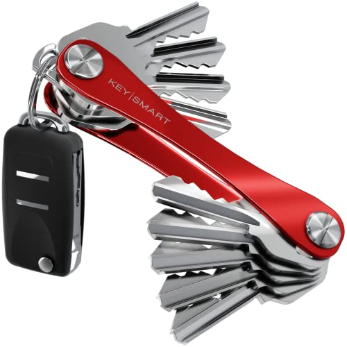 KeySmart - Porte-clés compact et organiseur de trousseau à clés (jusqu'à 14 clés, Rouge) - Organisateur range clefs