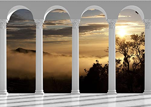 Runa Art Fototapete Sonnenuntergang Afrika 352 x 250 cm Vlies Tapeten XXL Moderne Wandtapete Wohnzimmer Schlafzimmer Weiss Gelb 9047011b