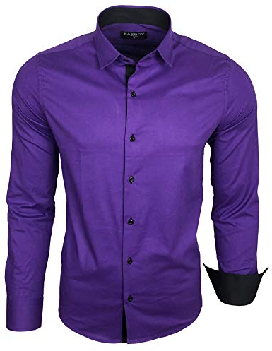 Baxboy Camicia da uomo a maniche lunghe/affari per il tempo libero matrimonio/facile da stirare/slim fit/tuta collo Kent Camicia B-500, Lilla, L