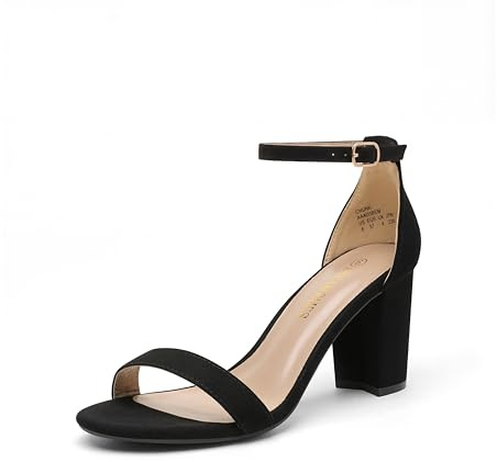 DREAM PAIRS Women's Chunk Low Heel Pump Sandals,Size 7.5,Black/Suede,CHUNK