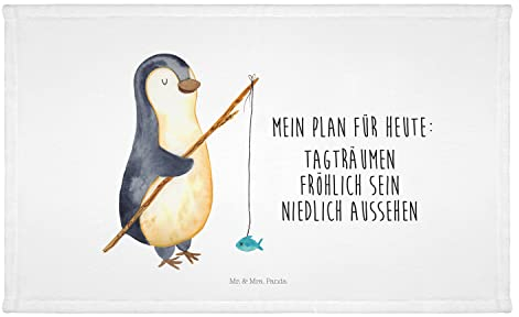 Mr. & Mrs. Panda Gäste Handtuch Pinguin Angler - Geschenk, Seevogel, Gästetuch, Reisehandtuch, Angel, Fischer, Neustart, Tagesplan, Frottier,