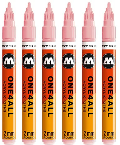 Molotow One4All 127HS Acryl Marker (2,0 mm Strichstärke, hochdeckend und permanent, UV-beständig, für fast alle Untergründe) 6 Stück Farbe 207 powder pastell