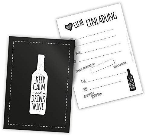 itenga 12 x Postkarte Einladung Keep Calm and Drink Wine Grillparty BBQ DIN A6