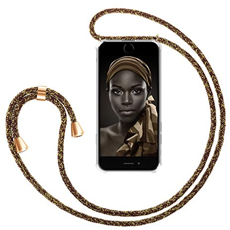 ZhinkArts Collier pour Apple iPhone 7/8 / SE (2020) - 4,7 Display - Étui de Téléphone avec Cordon - Coque pour Smartphone, Ètuis à Bandoulière - Brun Doré