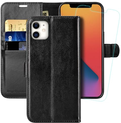 MONASAY Wallet Case for iPhone 11,6.1inch, [Glass Screen Protector Included][RFID Blocking] Flip Folio Leather Cell Phone Cover with Credit Card Holder for iPhone 11,Black