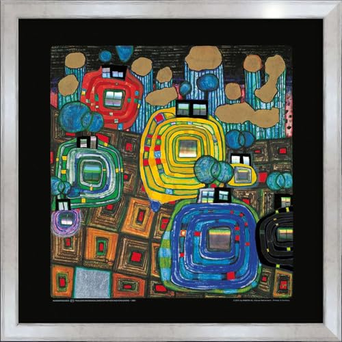 artissimo Premium-Kunstdruck gerahmt 53x53 cm AG4685 – Friedensreich Hundertwasser Pavilions and Bungalows – Bild mit Rahmen, Wandbild, Poster, Wanddekoration