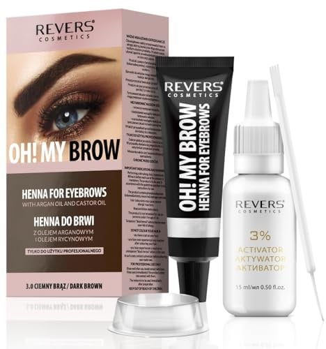 REVERS COSMETICS Eyebrow Dye Kit Dark Brown Ammonia Free, Brow Tint with Argan Oil and Castor Oil, Salon Quality, Natural Result, Lasts Up to 4 Weeks, Up to 15 Applications