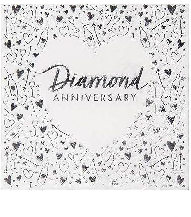 Anniversary House Diamant-Servietten zum 60. Hochzeitstag, 3-lagig, 33 x 33 cm, Folienprägung, Tischdekoration, Diamant-Jubiläumsdekoration, Einweg-Party-Servietten, J045, 16 Stück