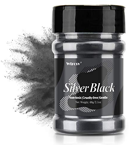 Epoxidharz Farbe metallic, Seifenfarbe, Seifenherstellung, Mica Powder, Epoxy Resin Farbe Farbpigmente Pigmentpulver Farben Pigment, Farbe für Epoxidharz, Lipgloss Farbe - 60g Silber schwarz (Pulver)