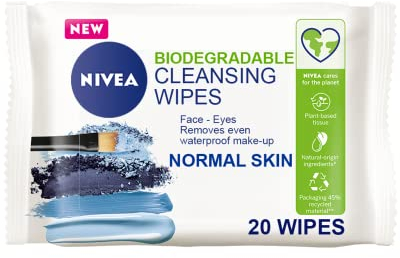 NIVEA Biologisch abbaubare erfrischende Reinigungstücher normale Haut (20 Blatt), pflanzliche biologisch abbaubare Tücher, Gesichtstücher für normale Haut, sanfte und dennoch effektive Make-up-Entfernung