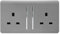 Trendi 2 Gang Raised Artistic Modern Glossy Screwless 13 Amp Single Pole with Chrome Switched UK Standard Electrical Double Wall Plug Socket in Light Grey - ART-SKT213LLG