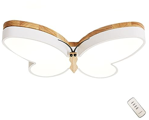 LED Kinder Deckenleuchte Holz Stufenloses Dimmbar Kinderzimmerlampe 32W im Modern Wohnzimmer Deckenlampe Schmetterling Leuchte Schlafzimmerlampe mit Fernbedienung Decken Licht Flur Lampen,Weiß,50cm