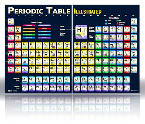 Extra großes Poster Periodensystem der Elemente (61 x 76 cm) laminiertes Kinder-Poster, illustriert 2024 Young N Refined
