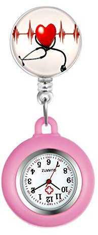 Avaner Krankenschwesteruhr Pflegeruhr Analog Quarzwerk FOB Ansteckuhr mit Pin/Clip Arzt Doktor Medical Taschenuhr aus Silikon