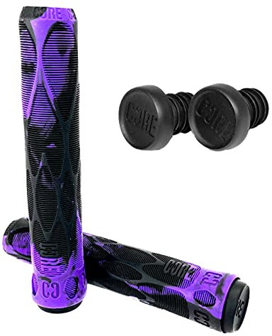 Core Stunt-Scooter Tret-Roller Hand Griffe Soft lang mit Barends/Grip + Fantic26 Sticker (Schwarz/Lila Swirl)
