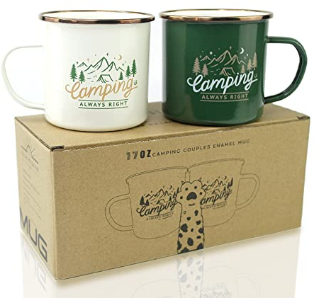 Roadmap Camping Gifts Camping Mugs Set of 2 Travel Holiday Enamel Coffee Cup 17OZ Big Capacity 304SS Golden Rim for Drinking Outdoor Couples Anniversary Wedding Christmas Valentines Day His and Hers