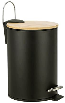 ADOB Kosmetikeimer Abfalleimer Mülleimer Treteimer 3 Liter schwarz matt, Bambusdeckel, 90412