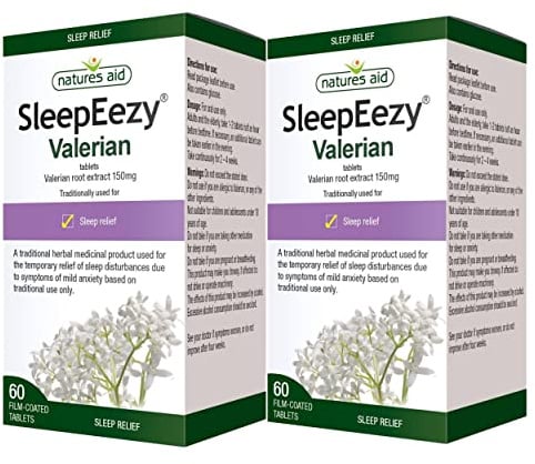 SleepEezy Valerian Root Tablets, 2 x 60 Vegan Tablets, Relief of Sleep disturbances