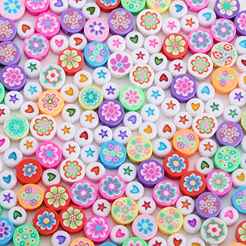 HERZWILD blume Perlen zum Auffädeln 300pcs herzperlen sternperlen rund perlen für Schmuck Basteln (blume perlen rund)