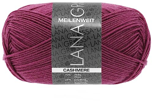 LANA GROSSA Meilenweit 50g Cashmere | Sockenklassiker, waschmaschinenfest | Handstrickgarn aus 70% Schurwolle (superwash), 25% Polyamid & 5% Kaschmir | 50g Wolle zum Stricken & Häkeln | 210m Garn FB52