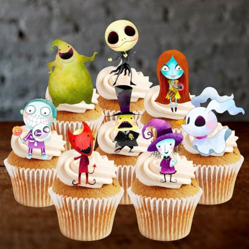 Nightmare Cupcake-Topper, Weihnachtsmotiv, vorgeschnitten, essbare Cupcake-Topper, zum Aufstellen/Liegen, flach, vorgeschnitten, 12 Stück