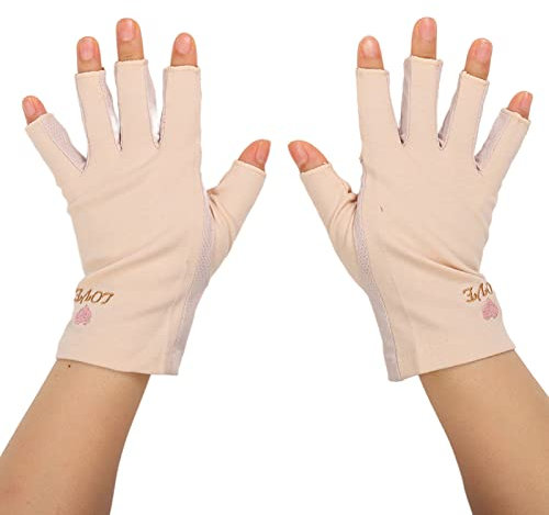 Dioche Anti UV Gloves for Gel Nail Lamp Manicure Gloves UV Protection Stretchy Breathable Fingerless Fiber Cotton Nail Lamp Gloves for Home Salon(Light Yellow)