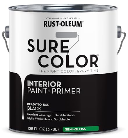 Rust-Oleum 380228 Black Sure Color Interior Paint + Primer, Semi-Gloss, 1 Gal