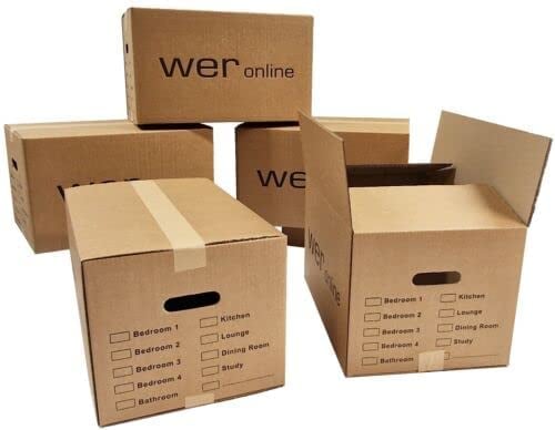 W.E. Roberts 30 Large Strong Cardboard House Moving Boxes with Carry Handles Room List, Removal Packing boxes Boxes for moving house with Tape and Bubble Wrap