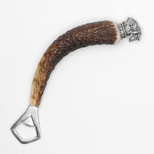 Apribottiglie con corna di cervo, manico in corno di cervo con tappo terminale, decorazione cinghiale in piedi, GL 21 cm #27.19.8.23