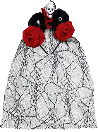 Oblique Unique® Haarreifen mit Rosen Totenköpfen Spinne und Schleier Spinnennetz Kostüm Accessoire für Tag der Toten Halloween Karneval Fasching Kostüm Party