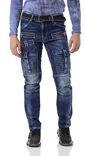 Cipo & Baxx Herren Cargo Jeans Hose CD798 Blau W33-L34