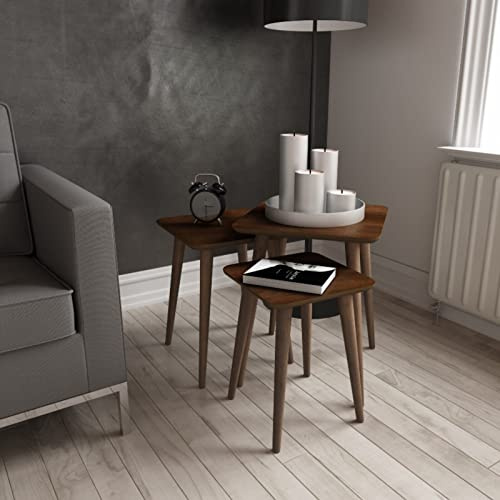 Set Of 3 Coffee Tables Wooden Side End Table Lamp Stand Nesting Nest Tables Set (Square)