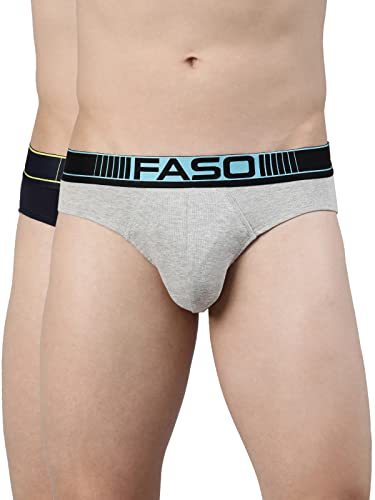 FASO Pack Ok 2 Underwer für Herren, Cool Dri Feuchtigkeitstransport, kein Hochrutschen für Herren, Super Baumwolle, Farbe & Pflegeleichte Unterwäsche, Greymel-inkblu, XX-Large