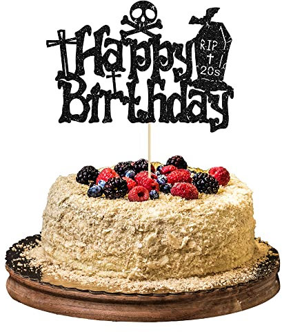Gyufise Tortenaufsatz Rip Twenties Happy Birthday, schwarzer Glitzer, Death to My Twenties Birthday, Kuchendekoration für Rip 20s Beerdigung, Happy Youth, Geburtstagsparty-Zubehör, 1 Stück