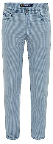 Cipo & Baxx Herren Leinenhose Jeans Denim Gestreift Freizeithose Baumwolle CD841 Blau W40 L32