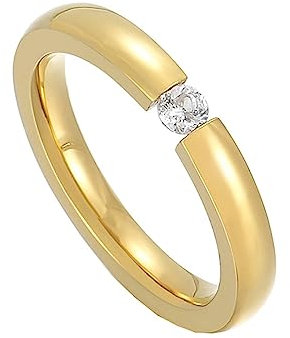 Beydodo Ringe Edelstahl Frauen, Ring Personalisiert 3MM Solitär mit Zirkonia Partnerringe Damen Ringe Nickelfrei Gold Größe 65 (20.7)