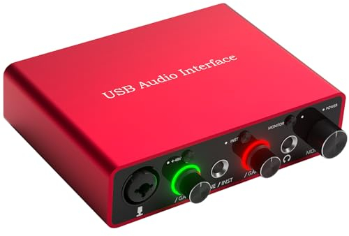 USB Audio Interface 24Bit/192kHz with 48V Phantom Power Works with Most DAWs and Recording Software, USB Audio Interface Perfect for Podcasting, Recording and Live streaming