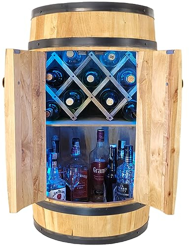weeco - Fassbar mit Tür und Weinhalter RGB-LED-Beleuchtung - Weinregal. Hausbar Weinrack 80 cm. Rustikaler deko Barschrank Weinständer Fassbier, Whisky bar Flaschenständer - Holzfass