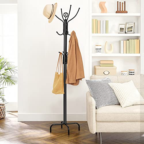 GIANTEX 197cm Garderobenständer aus Metall, freistehende Garderobe mit 12 Kleiderhaken, moderne und stabile Standgarderobe für Jacken & Mäntel & Mützen & Schals, edler Kleiderständer, schwarz