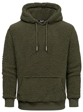 Amaci&Sons Herren Kapuzenpullover Teddyfell Teddy Sweatjacke Plüsch Hoodie Pullover Sweatshirt 4067 Khaki XL
