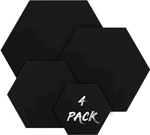 Belle Vous Lot de 4 Toile a Peindre Noire Hexagonale - 4 Tailles - Toile Vierge Pré-Étirée - Idéales pour la Peinture à l’Huile, Acrylique et pour le Dessin et le Croquis