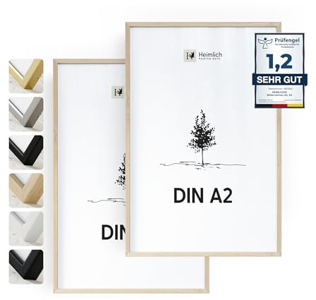 Heimlich® - Bilderrahmen - A2 42x59,4 cm, Eichenholz, 2er-Pack - Mittelgroße Poster-Druckrahmen - Nur zur Wandmontage