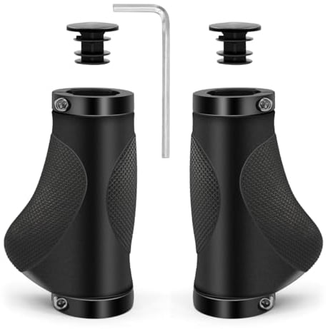 Fahrradgriffe Ergonomisch, HNOOM MTB Griffe, Sportliche Lenkergriffe aus rutschfestem Gummi, Lock-On Fahrrad Lenkergriffe für MTB, Trekkingrad, E-Bike, Cityrad Rennrad und Faltrad (Schwarz(93mm+93mm))