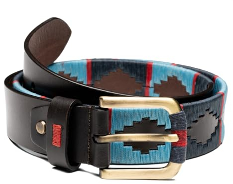 HD DHISPANIA Cinturones hombre cuero hecho a mano estilo de cinturones argentinos hombre de piel-cinturon Polo hombre con hebillas - Azul Tallas T/95-T/100-T/105-T/110-T/115-T/120