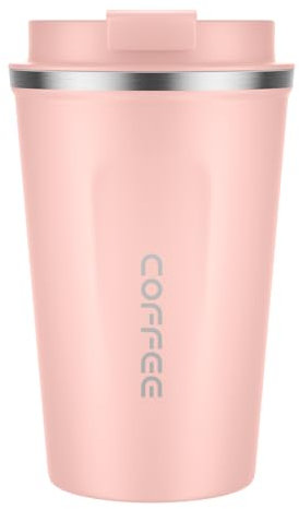 MOMSIV Coffee Cup, 380ml Vacuum Reusable Leakproof Double Wall Coffee Cup, Insulation Stainless Steel Eco-Friendly Travel Office Mug for Hot Coffee Tea and Cold Drinks, Peachy-Pink