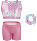 Gogokids Set di 3 pezzi da ginnastica da bambina, body senza maniche con pantaloncini e fascia per capelli, tuta da ginnastica con colori sfumati, per bambini dai 3 ai 12 anni, rosa, 140(130-140